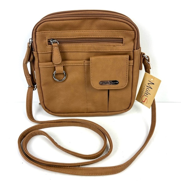 MultiSac North South Zip Around Crossbody Bag Hazelnut Brown Faux Leather New - Picture 1 of 11